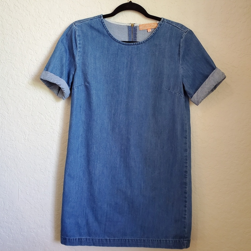 FREE HEART CHAMBRAY DENIM jean MINI DRESS SZ SM